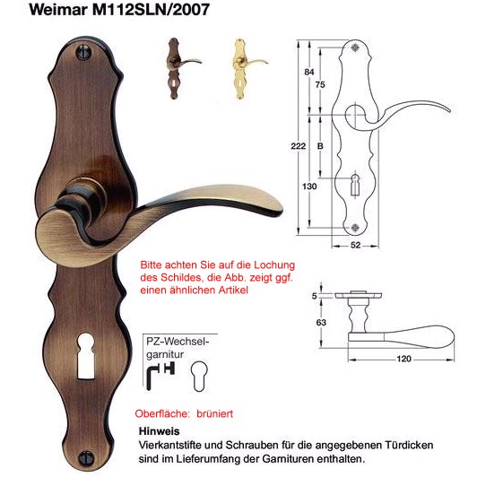 Hoppe Weimar M112SLN/2007 <b>Wechselgarnitur</b> Messing brniert DIN R